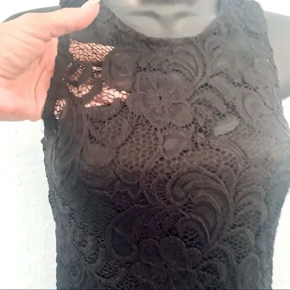 Ambiance Black Lace Overlay Midi Dress Size Small - Picture 5 of 15